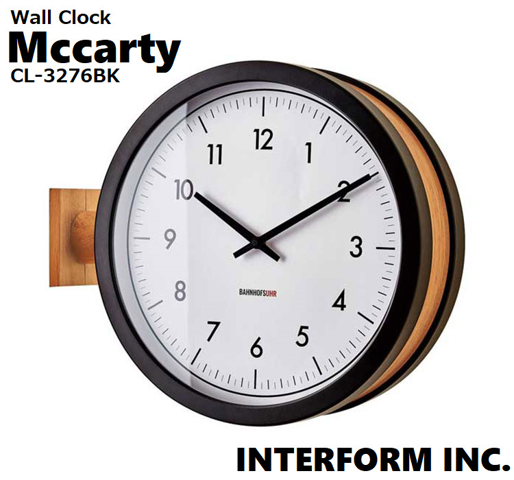 INTERFORM INC. インターフォルム　Mccarty マッカーティ 両面時計 | 壁掛け時計 掛け時計 ダブルフェイス 両面 時計 おしゃれ  かわいい スイープ 壁時計 置き時計 静か インダストリアル モノトーン シンプル リビング ウォールクロック インテリア ブラック カフェ | 