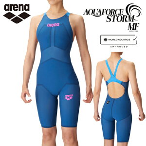 アリーナ arena レディース 競泳水着 アクアフォースストーム MF レーシングワンピーススパッツ オープンバック ハーフレッグ Dブルー×ピンク ARN-4002W DBLU