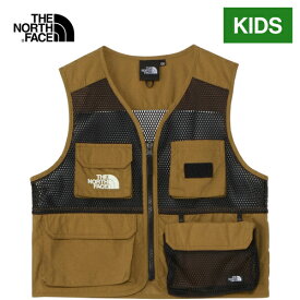 ザ・ノース・フェイス ノースフェイス キッズ アドベンチャーベスト Adventure Vest ユーティリティブラウン NPJ22324 UB ベスト 蓄光刺繍 リフレクトハイピング ポケット 多機能 男の子 女の子 ドットボタン 記名ラベル