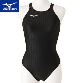 ミズノ MIZUNO レディース フィットネス水着 競泳用ミディアムカット レースオープンバック ブラック×レッド N2MA0223 96