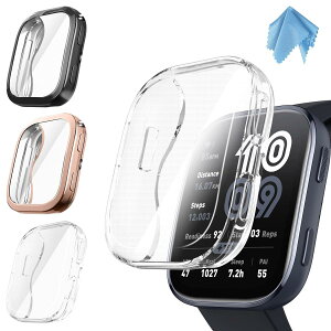 Fintie for Amazfit Bip 6 �P�[�X �N���A �\�t�g TPU ���b�L �X�N���[���J�o�[ �S�ʕی�o���p�[ �V�F�� �E���ȒP �ϏՌ��� �X�}�[�g�E�H�b�` �ی�J�o�[(3�Z�b�g)(�N���A/���[�Y�s���N/�u���b�N)