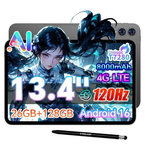 TECLAST T65 �^�u���b�g 13�C���` Android16 ���� 120Hz 2K IPS�f�B�X�v���C 26GB������+128GB ROM 2TB�g���Ή� 4G LTE SIM�t���[ ���Ԃ���� 13.4�C���` Widevine L1 WPS Zoom AI�A�v���Ή� �I�N�^�R�A 8000mAh �����\ 