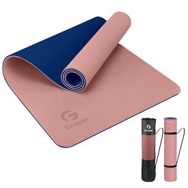 Gruper ヨガマット 6mm エクササイズマット フィットネスマット トレーニングマットTPEリング保護素材 軽量 耐久性 肌に優しい 両面の滑り止 屋内運動 ピラティスマット持ち運び 収納簡単 (ピンクシアン+収納袋)