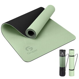 Gruper ヨガマット 6mm エクササイズマット フィットネスマット トレーニングマットTPEリング保護素材 軽量 耐久性 肌に優しい 両面の滑り止 屋内運動 ピラティスマット持ち運び 収納簡単 (抹茶グリーン)