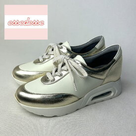 アウトレット【エアソールスニーカー】限定 スニーカー シューズ エアソール カジュアル ホワイト 白 ゴールド 36 23cm 3E 本革 革 日本製 婦人靴 お買い得 歩きやすい エッセデッセ essedesse