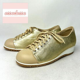 アウトレット【ゴールドスニーカー】日本製 23cm 限定 スニーカー シューズ カジュアル ゴールド ベージュ 2E 本革 革 婦人靴 お買い得 歩きやすい エッセデッセ essedesse