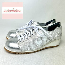 アウトレット【本革柄スニーカー】限定 スニーカー シューズ カジュアル シルバー グレー 23cm 2E 本革 革 日本製 婦人靴 おしゃれ お買い得 歩きやすい エッセデッセ essedesse