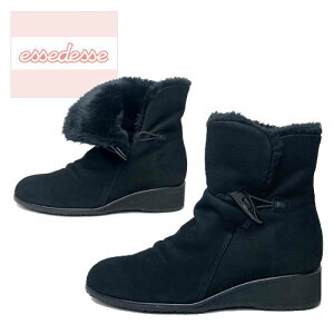 【アウトレット セール品】裏ボアくしゅくしゅブーツ 日本製 本革 3E ウェッジ ヒール 3.5cmヒール ヌバック スエード ショートブーツ ブラック レディース ブーツ カジュアル 上品 お出かけ