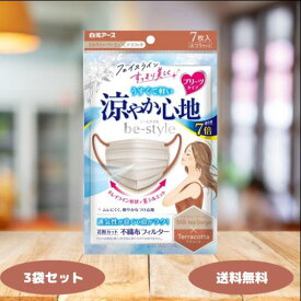 ビースタイル 涼やか心地 ミルクティーベージュ テラコッタ 7枚入 マスク 不織布 白元アース ビースタイル プリーツタイプ 白元 送料無料 花粉