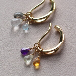 ・:*24種類の天然石から3つのチャームが選べる・:* イヤーカフチャームセット ガーネット アメジスト アクアマリン クォーツ 翡翠 ムーンストーン ルビー スピネル サファイア オパール シト