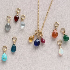 ・:*24種類の天然石から3つのチャームが選べる・:* ペンダント&チャームセット ネックレス ガーネット アメジスト アクアマリン 翡翠 ムーンストーン ルビー サファイア オパール シトリン