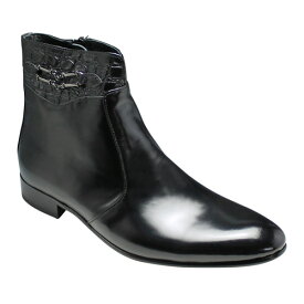 【LUTECIA（ルテシア）】シンプルなデザインが美しいクロコ型押しのショートブーツ(サイドビット)・LU188（ブラック）/メンズ 靴