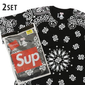 【本物・正規品】 新品 シュプリーム SUPREME x ヘインズ Hanes Bandana Tagless Tee 2-pack Tシャツ 2枚セット BLACK ブラック 黒 メンズ レディース