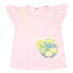 すみっコぐらし 半袖 Tシャツ さがら刺繍 ポシェット風 100 110 120 130 女の子 キッズ 服 ウェア 子供服 ポシェット デザイン 肩フリル Aライン トップス 春 夏 キャラクター 保育園 幼稚園 かわ