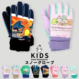 スノー手袋 キッズ 5歳 男の子 女の子 手袋 雪遊び スノーグローブ 子供 雪用 すみっコぐらし ポケモン レックウザ リザードン クロミ シナモロール プラレール サンリオ 内側フリース スキー スノボ 5本指 5才 保育園 幼稚園 キャラクター 冬 //メール便 なら 送料無料