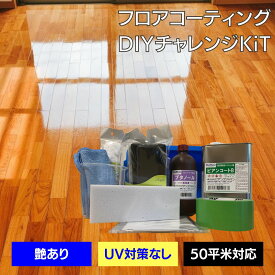 フロアコーティング ガラスコーティング剤 セルフ 床 ワックス 滑り止め 傷 防止 保護 ビアンコート B【 DIYチャレンジKiT 】 ツヤあり/UV対策なし【50平米/1L】 施工方法PC用動画DVD付 ビアンコジャパン 床用 フローリング 犬 滑らない DIY