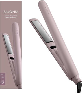 SALONIA サロニア スムースシャイン ストレート ヘアアイロン 24mm ピンク ブラック グレー ストレートアイロン シルキープレート まとまり シルク髪 くせ毛 天然パーマ 縮毛 耐熱ポーチ付 正規