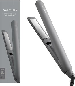SALONIA サロニア スムースシャイン ストレート ヘアアイロン 24mm ピンク ブラック グレー ストレートアイロン シルキープレート まとまり シルク髪 くせ毛 天然パーマ 縮毛 耐熱ポーチ付 正規