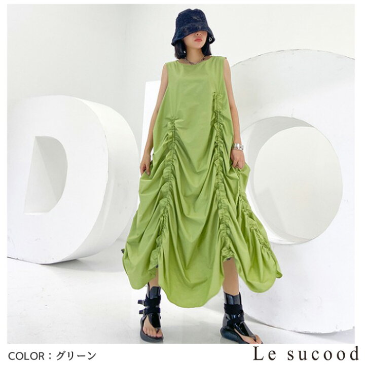 楽天市場】【Le sucood】 ボリュームシャーリングノースリーブワンピ 