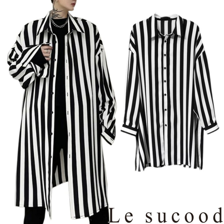 楽天市場】【Le sucood】 モノクロストライプロングシャツ ストライプ 