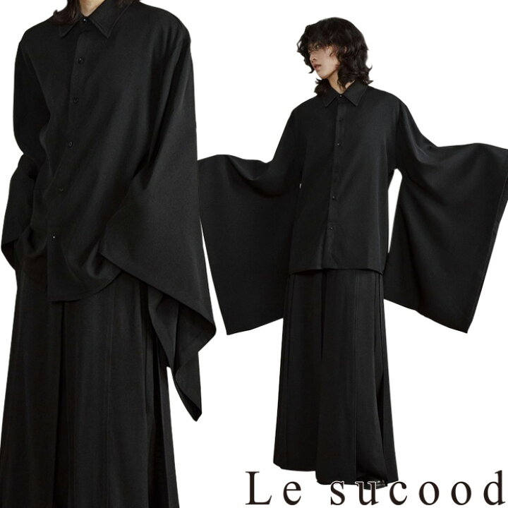楽天市場】【Le sucood】 ボリューム袖 襟付きシャツ 黒無地 羽織 