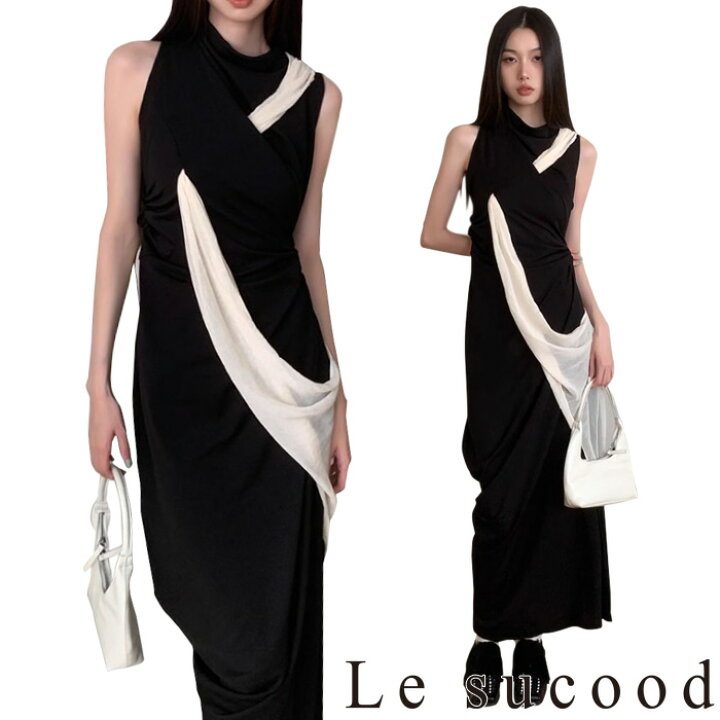 楽天市場】【Le sucood】 アシメドレープノースリーブワンピース  