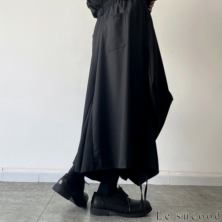楽天市場】【Le sucood】 黒無地 変形ワイドパンツ メンズスカート 