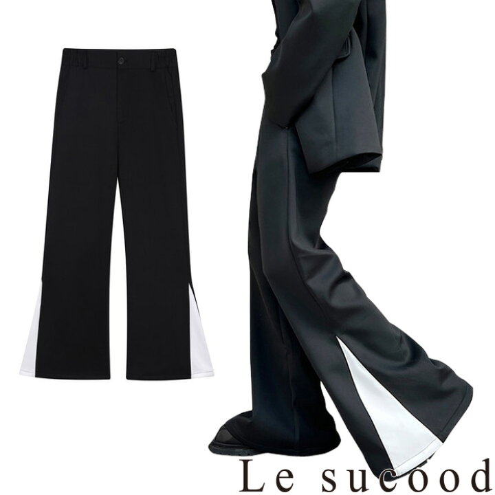 楽天市場】【Le sucood】 アシメコントラストフレアパンツ ワイド 