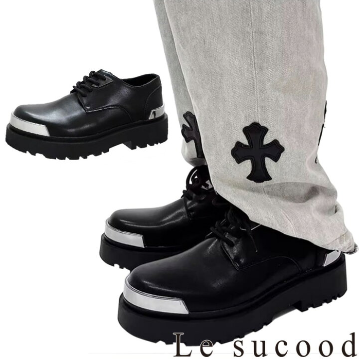 楽天市場】【Le sucood】 メタル 厚底 ローファー メンズ 黒無地 
