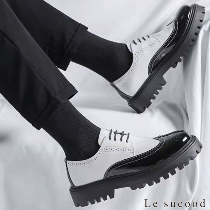 楽天市場】【Le sucood】 メンズ 黒白 レザーシューズ PUレザー バイ 