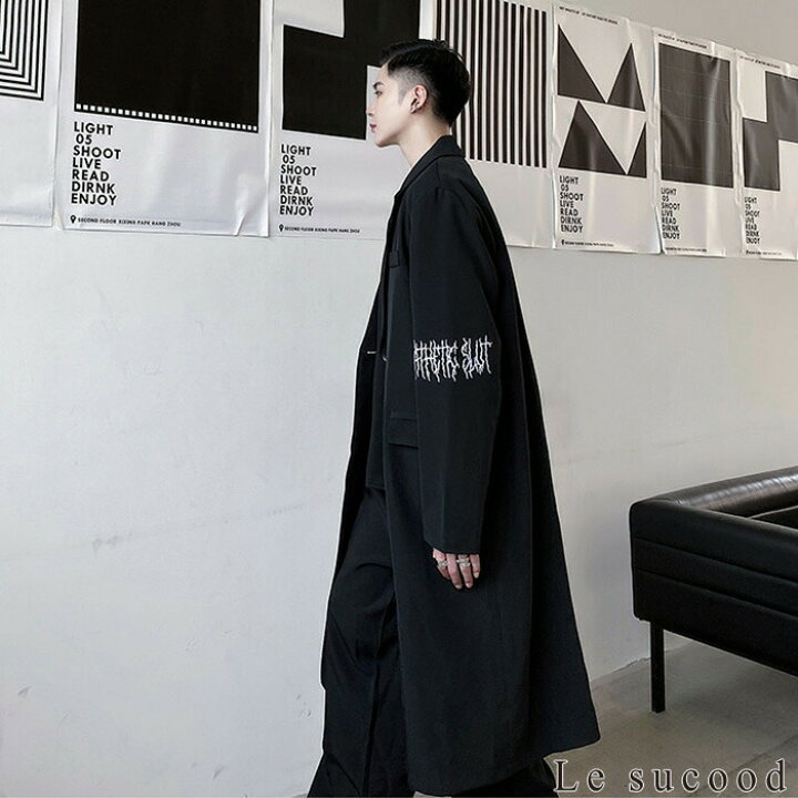 楽天市場】【Le sucood】袖刺繍ブラックチェスターコート オーバー  