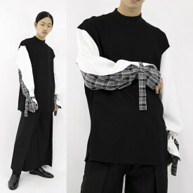 【Le sucood】チェック ドッキングシャツ 個性的 モード系 メンズ レディース トレーナー シャツ プルオーバー チェック柄 黒 白 モノトーン ルシュクード