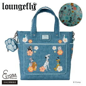 【Loungefly公式】DISNEY DOGS & CATS FAUX DENIM CONVERTIBLE TOTE BAG WITH COIN BAG ラウンジフライ ディズニー プルート わんわん物語 101匹わんちゃん おしゃれキャット チャシャ猫 トートバッグ コインケース デニム生地