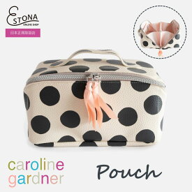 【caroline gardner 公式】Mono Scattered Dot Large Diagonal Washbag │ キャロラインガードナー ポーチ メイクポーチ 化粧ポーチ レザー調 ドット 水玉 モノトーン 高見え イギリス トラベル ギフト