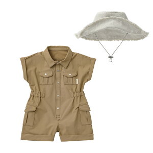 マールマール MARLMARL サファリ ジャンプスーツ + ブリム セット ( ベビー 赤ちゃん 子供 キッズ 男の子 女の子 プレイウェア サファリウェア オールインワン 帽子 可愛い かわいい おしゃれ