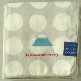 【ラフドットと富士山】はんかち　リバーシブルガーゼハンカチ グレー水玉　ふじさん刺繍　濱文様