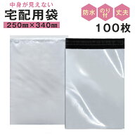 宅配ビニール袋 A4 100枚入り 幅250mm×深さ340mm＋フタ45mm M 強粘着テープ付き 軽量 防水 透けない 中…