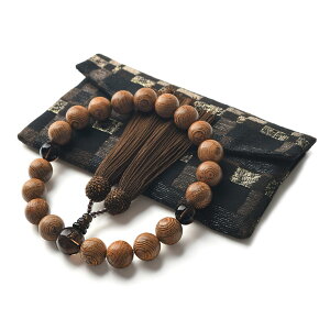 数珠 男性用 15mm 選べる 天然木 茶水晶 高級 数珠入れ 付 念珠 天然石 送料無料 juzu02
