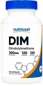 【Nutricost公式】 DIM ジインドリルメタン 300mg+黒コショウ 5mg 120粒 - カプセル ニュートリコスト 活力 サプリ グルテンフリー 非遺伝子組み換え DIM Diindolylmethane Bio Perine Black Pepper