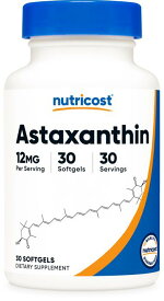 【Nutricost公式】 アスタキサンチン 12mg 30 粒 - ソフトカプセル 非遺伝子組み換え グルテンフリーニュートリコスト