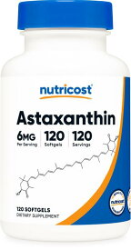 【Nutricost公式】 アスタキサンチン 6mg 120粒 - ソフトカプセル 非遺伝子組み換え グルテンフリーニュートリコスト