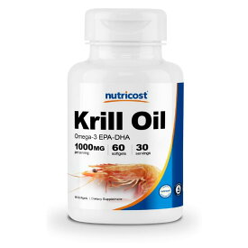 【Nutricost公式】 オキアミ油 クリルオイル 1000mg 60粒 - ソフトカプセル ニュートリコスト オメガ3脂肪酸 エイコサペンタエン酸 - EPA ドコサヘキサエン酸 - DHA 健康サポート