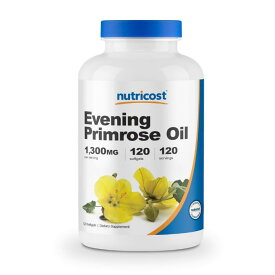 【Nutricost公式】 月見草オイル 1300 mg 120粒 - ソフトカプセル ニュートリコスト 非遺伝子組み換え グルテンフリー Evening Primrose Oil Softgel