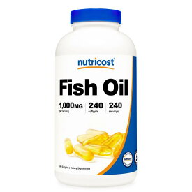 【Nutricost】 フィッシュオイル 魚油 1000mg オメガ3 600mg 240ソフトカプセル 非GMO グルテンフリー オメガ3脂肪酸 エイコサペンタエン酸 - EPA + ドコサヘキサエン酸 - DHA - Fish Oil 1000mg 600mg of Omega-3