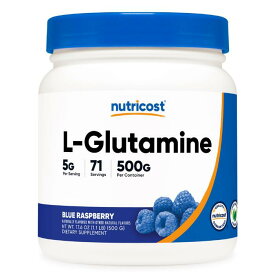 【Nutricost公式】 L-グルタミンパウダー ブルーラズベリー味 500g - 非遺伝子組み換え グルテンフリー グルタミン酸パウダー L-Glutamine Powder アミノ酸パウダー