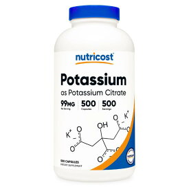 【Nutricost公式】クエン酸カリウム 99 mg 500粒 - カプセル ニュートリコスト 非遺伝子組み換え グルテンフリー Potassium Citrate Capsules 500 CAPS すっきり