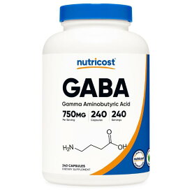 【Nutricost公式】 ギャバ GABA (γ-アミノ酪酸) 750 mg 240粒 - ニュートリコスト カプセル 非遺伝子組み換え グルテンフリー 毎日の健康