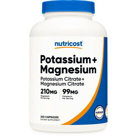 【Nutricost公式】 カリウム 99mg マグネシウム 210mg 240粒 シトレートカプセル - ニュートリコスト カプセル サプリ 非遺伝子組み換え グルテンフリー 健康 サプリメント