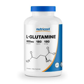 【Nutricost公式】 グルタミン サプリ L-グルタミン 800 mg 180粒 - ニュートリコスト カプセル グルタミン酸 非遺伝子組み換え グルテンフリー L-Glutamine Capsules 健康サポート