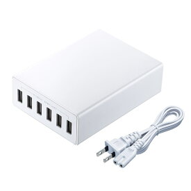 【5/25限定！抽選で100％P還元+10％OFFクーポン】【訳あり 新品】USB充電器 6ポート 合計12A ホワイト ACA-IP67W サンワサプライ ※箱にキズ、汚れあり